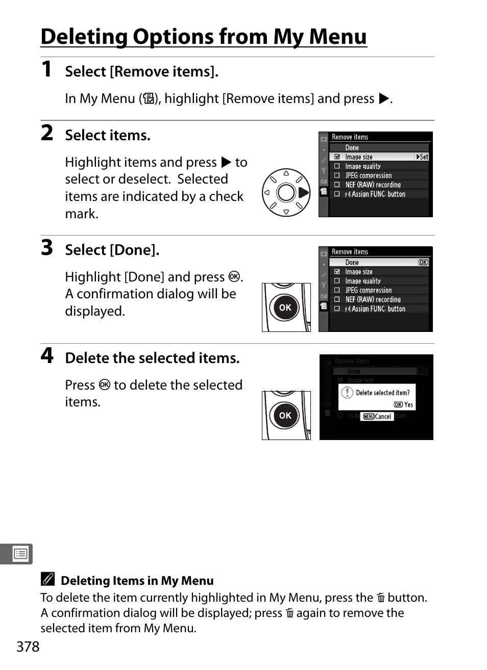 Deleting options from my menu | Nikon D3X User Manual | Page 404 / 476