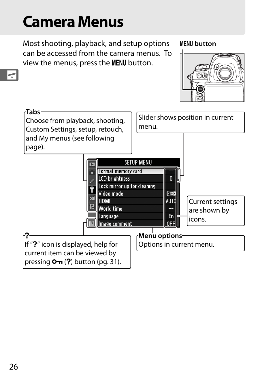 Camera menus | Nikon D3X User Manual | Page 52 / 476