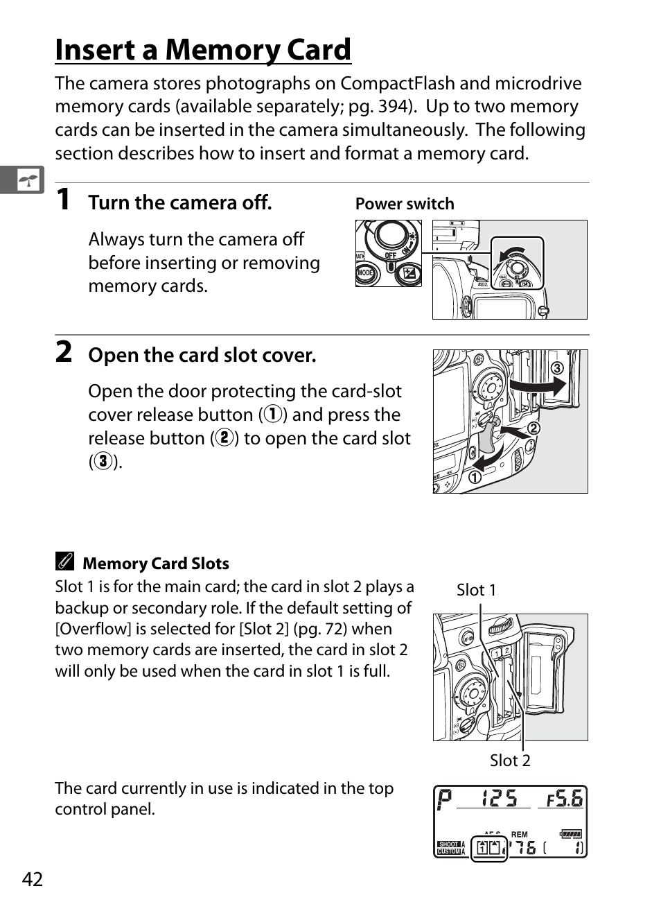 Insert a memory card | Nikon D3X User Manual | Page 68 / 476