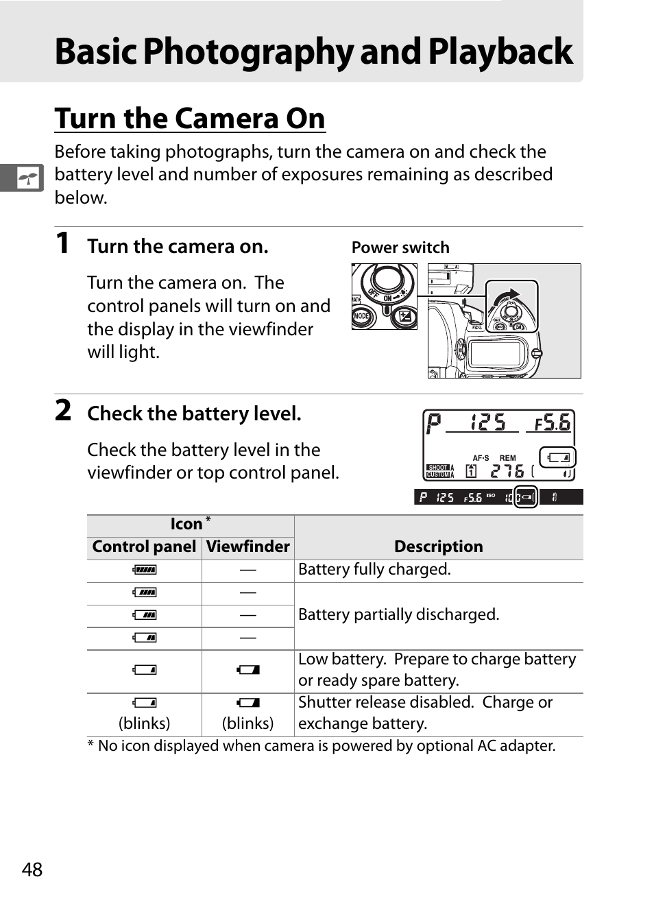 Basic photography and playback, Turn the camera on | Nikon D3X User Manual | Page 74 / 476