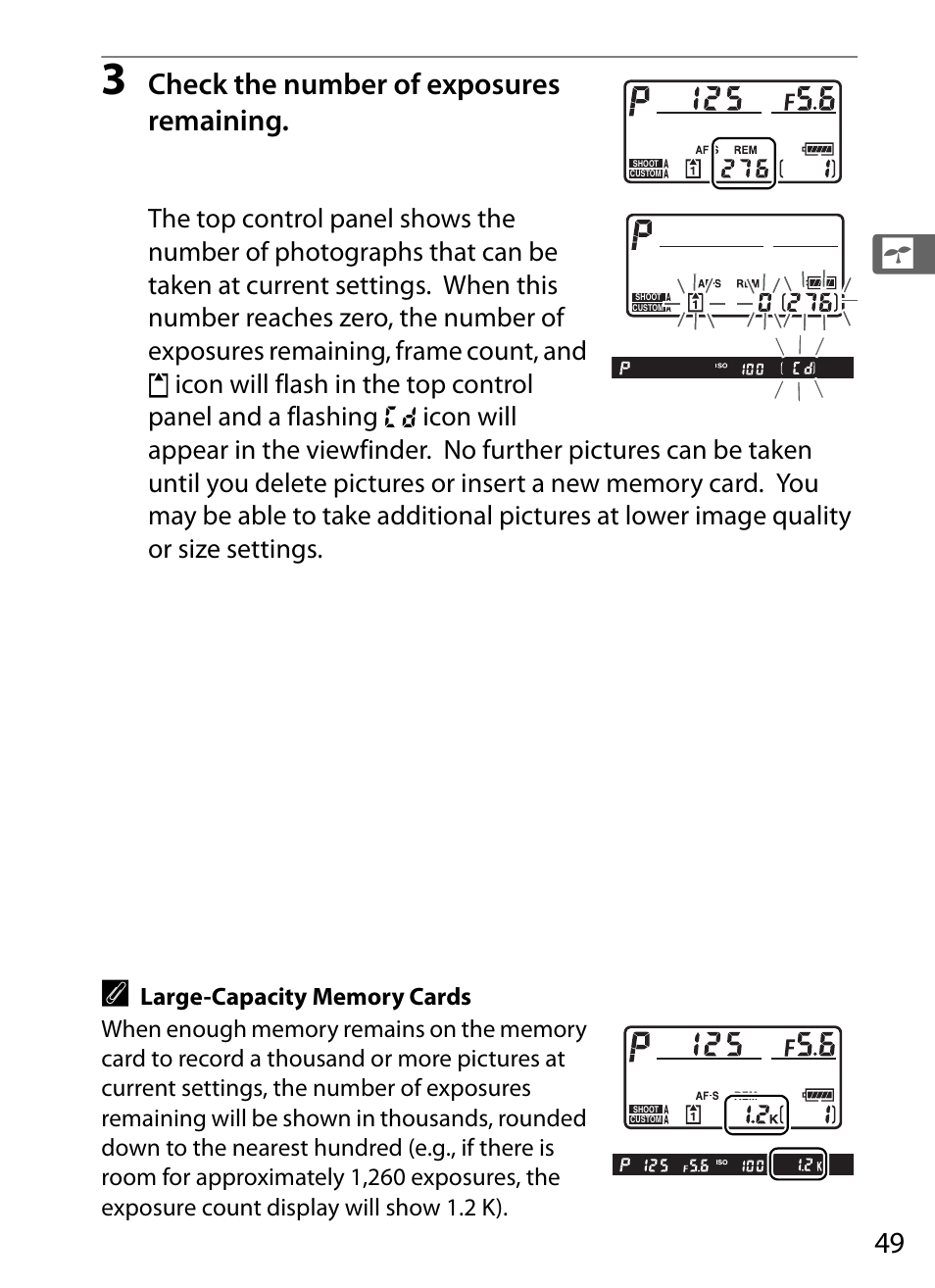 Check the number of exposures remaining | Nikon D3X User Manual | Page 75 / 476