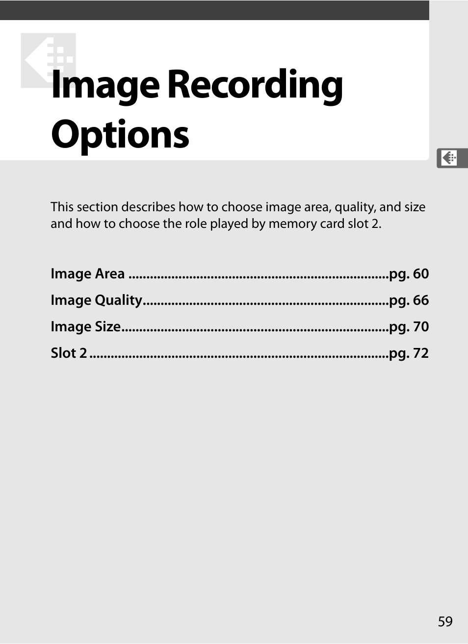 Image recordingoptions, Image recording options | Nikon D3X User Manual | Page 85 / 476