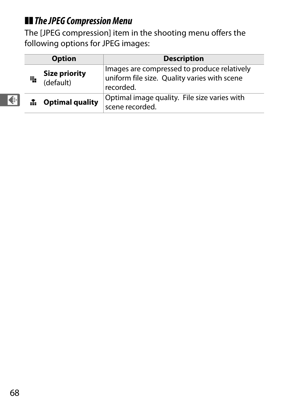 The jpeg compression menu | Nikon D3X User Manual | Page 94 / 476