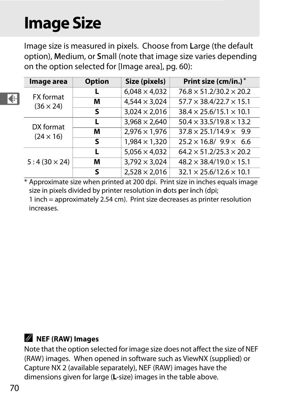 Image size | Nikon D3X User Manual | Page 96 / 476