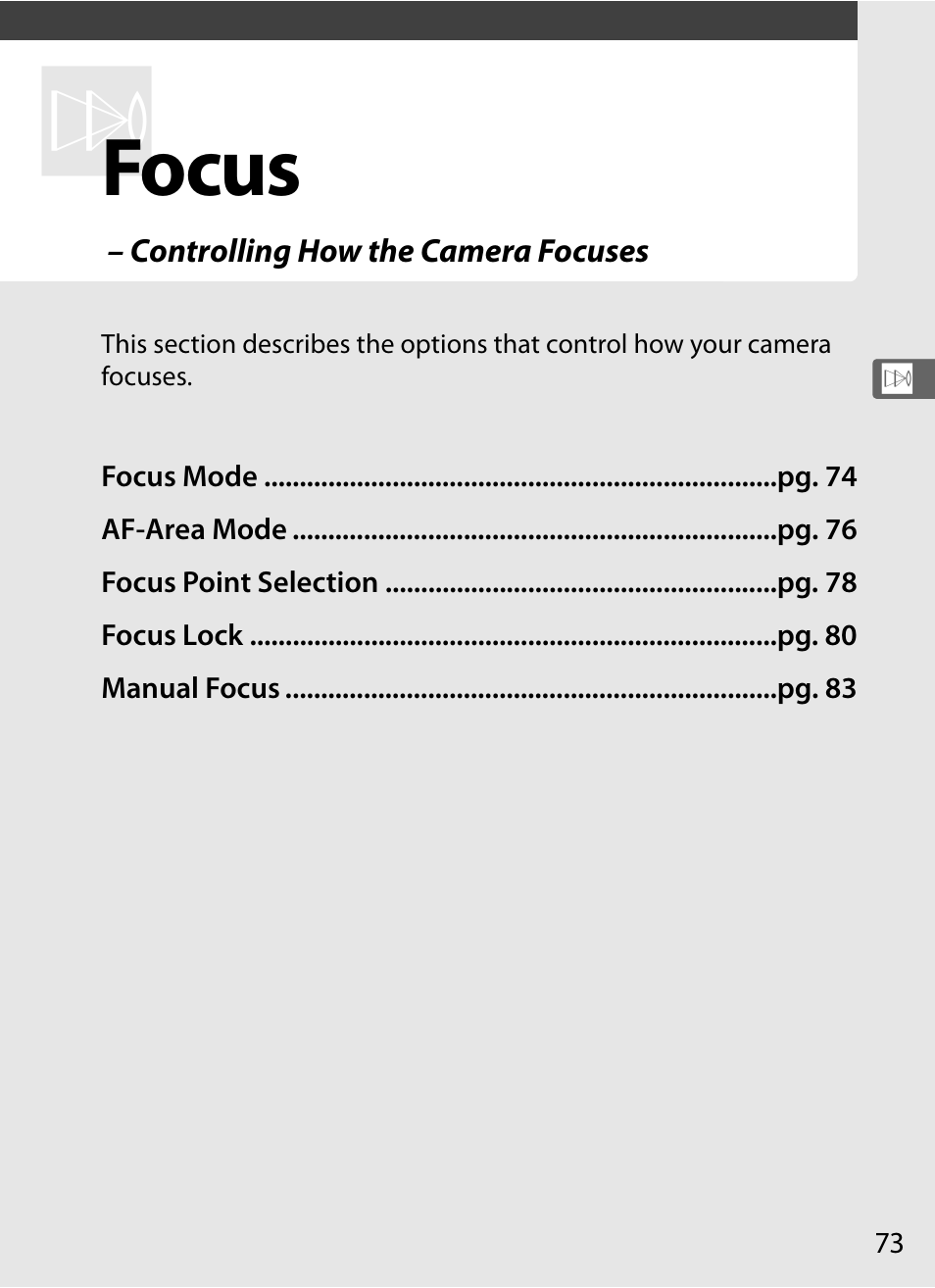 Focus | Nikon D3X User Manual | Page 99 / 476