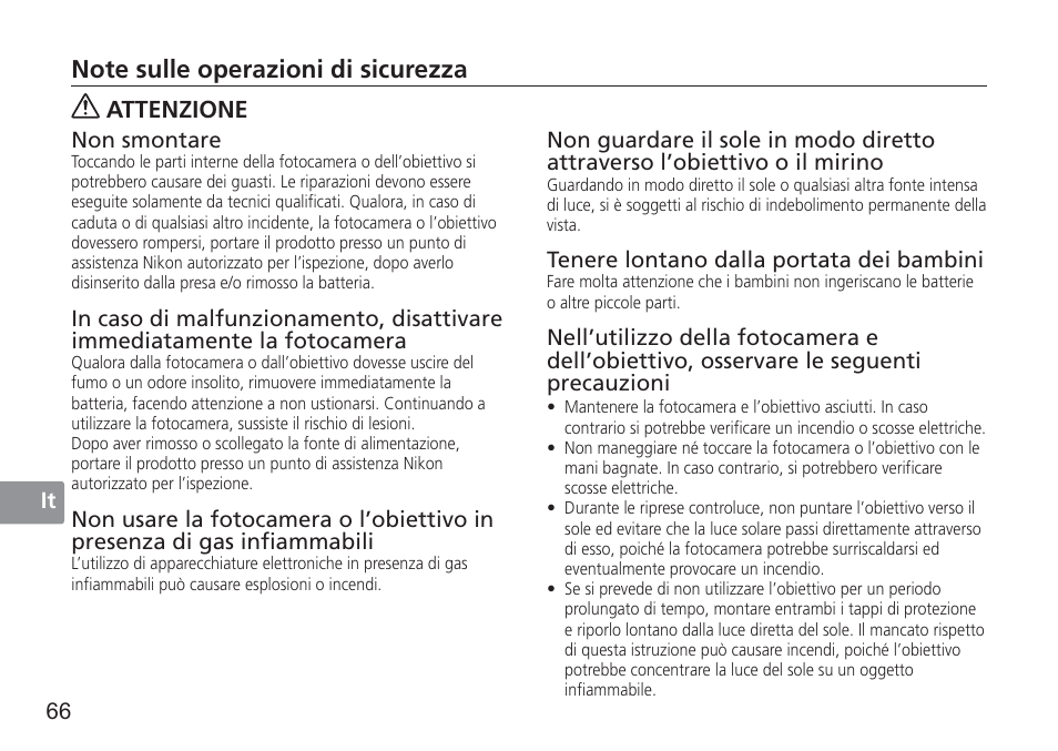 Attenzione | Nikon AF-S 50mm f-1.4G User Manual | Page 66 / 100