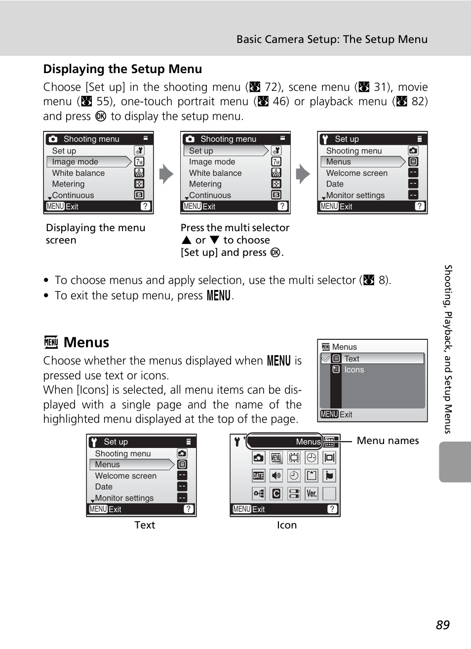 R menus, Rmenus, Displaying the setup menu | Basic camera setup: the setup menu | Nikon L5 User Manual | Page 101 / 136