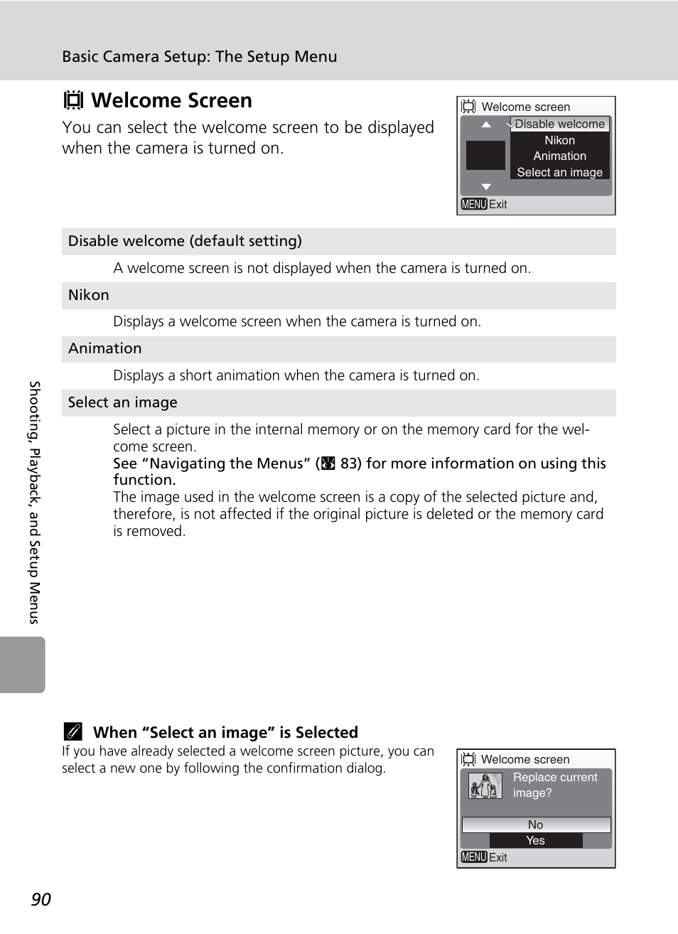 V welcome screen, Welc, C 90) | Vwelcome screen | Nikon L5 User Manual | Page 102 / 136