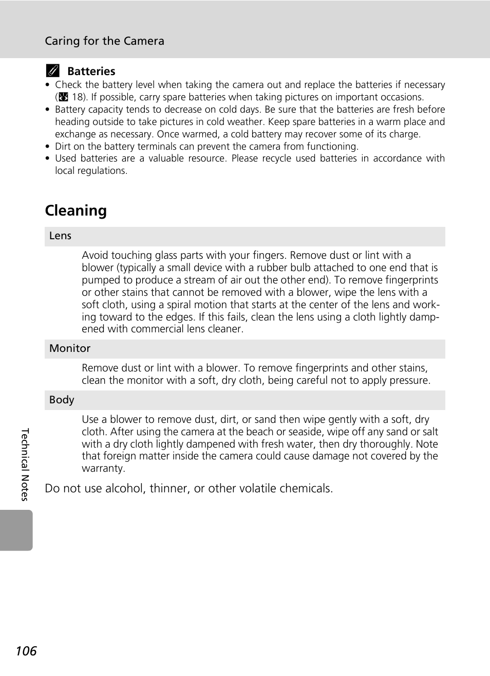 Cleaning, C 106, D 106 of this ma | Nikon L5 User Manual | Page 118 / 136