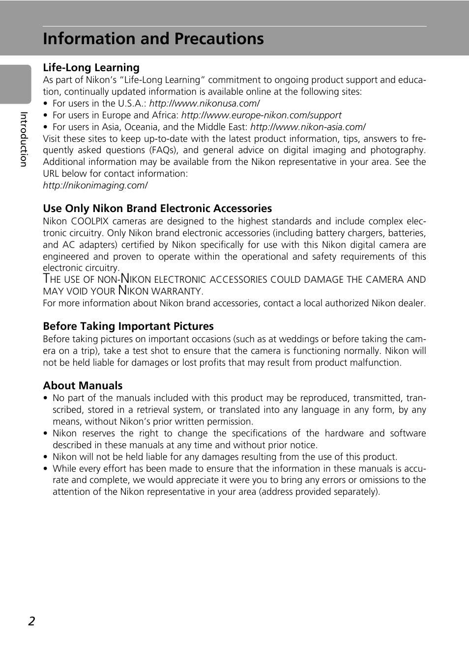 Information and precautions | Nikon L5 User Manual | Page 14 / 136