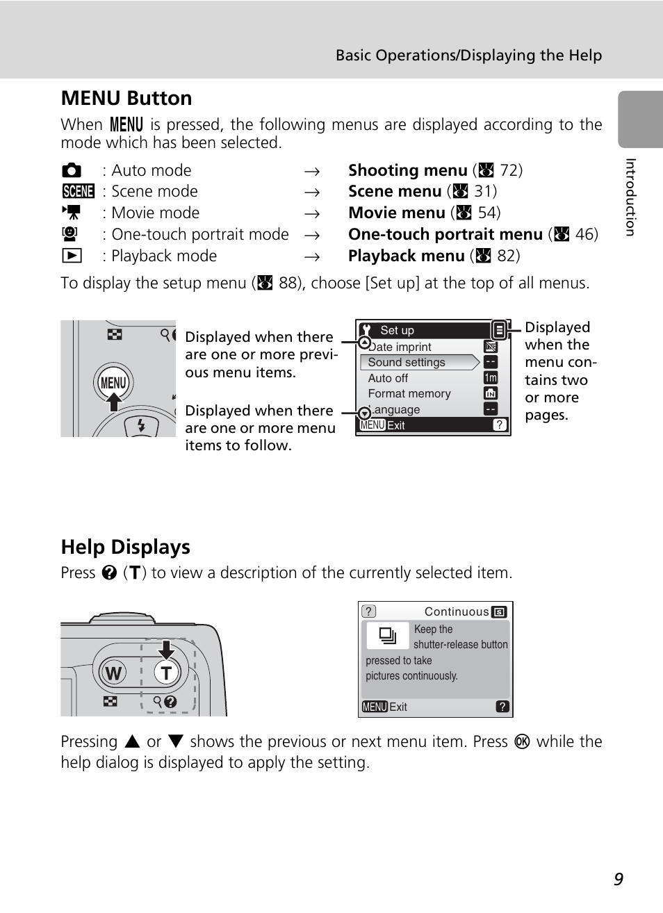 Menu button, Help displays, Menu button help displays | C 9) | Nikon L5 User Manual | Page 21 / 136