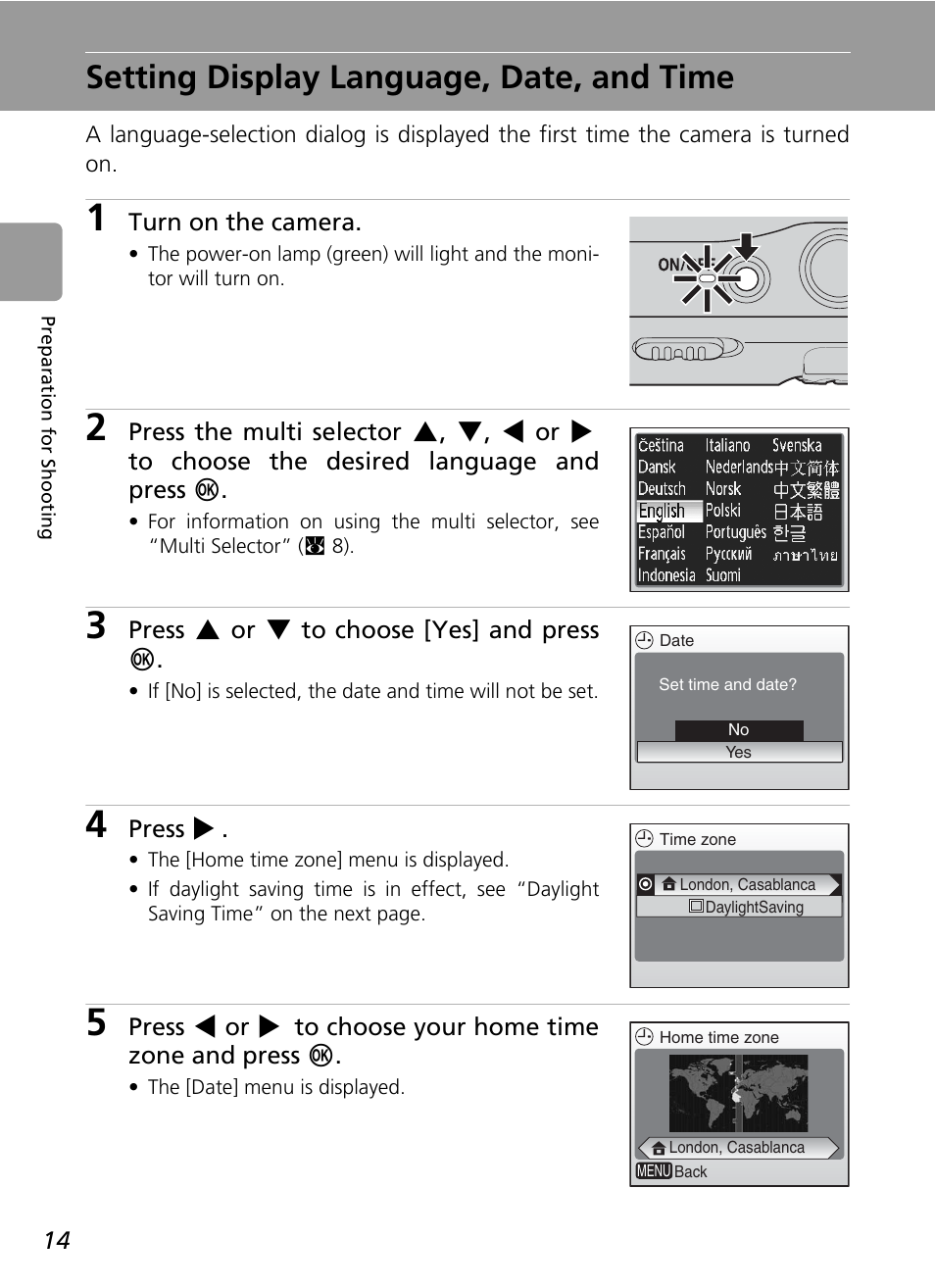 Setting display language, date, and time | Nikon L5 User Manual | Page 26 / 136