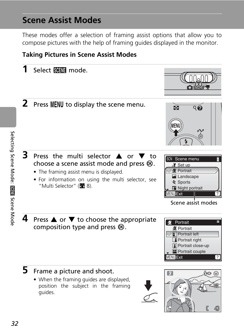 Scene assist modes | Nikon L5 User Manual | Page 44 / 136