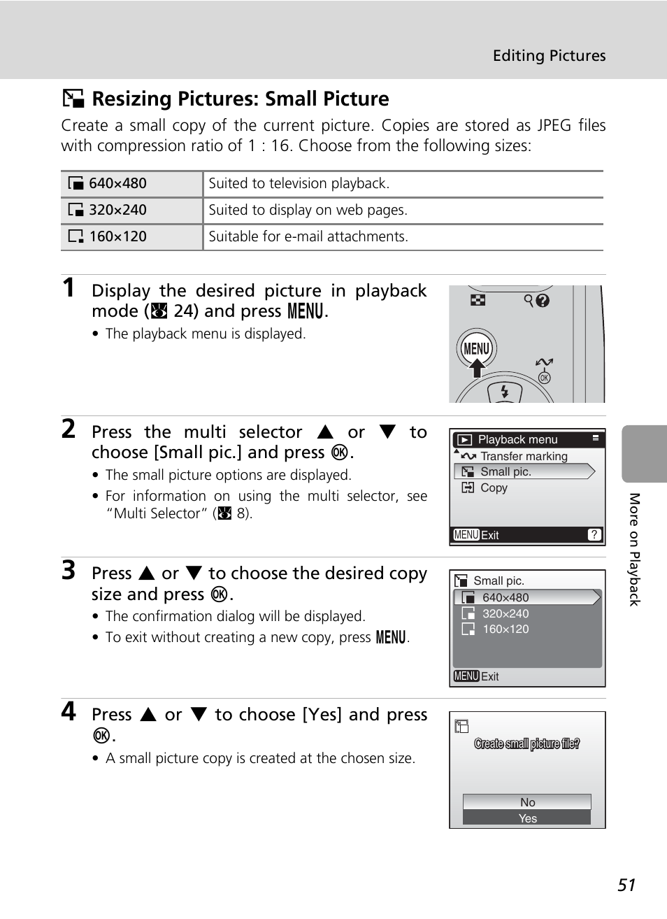 H resizing pictures: small picture, Hresizing pictures: small picture | Nikon L5 User Manual | Page 63 / 136