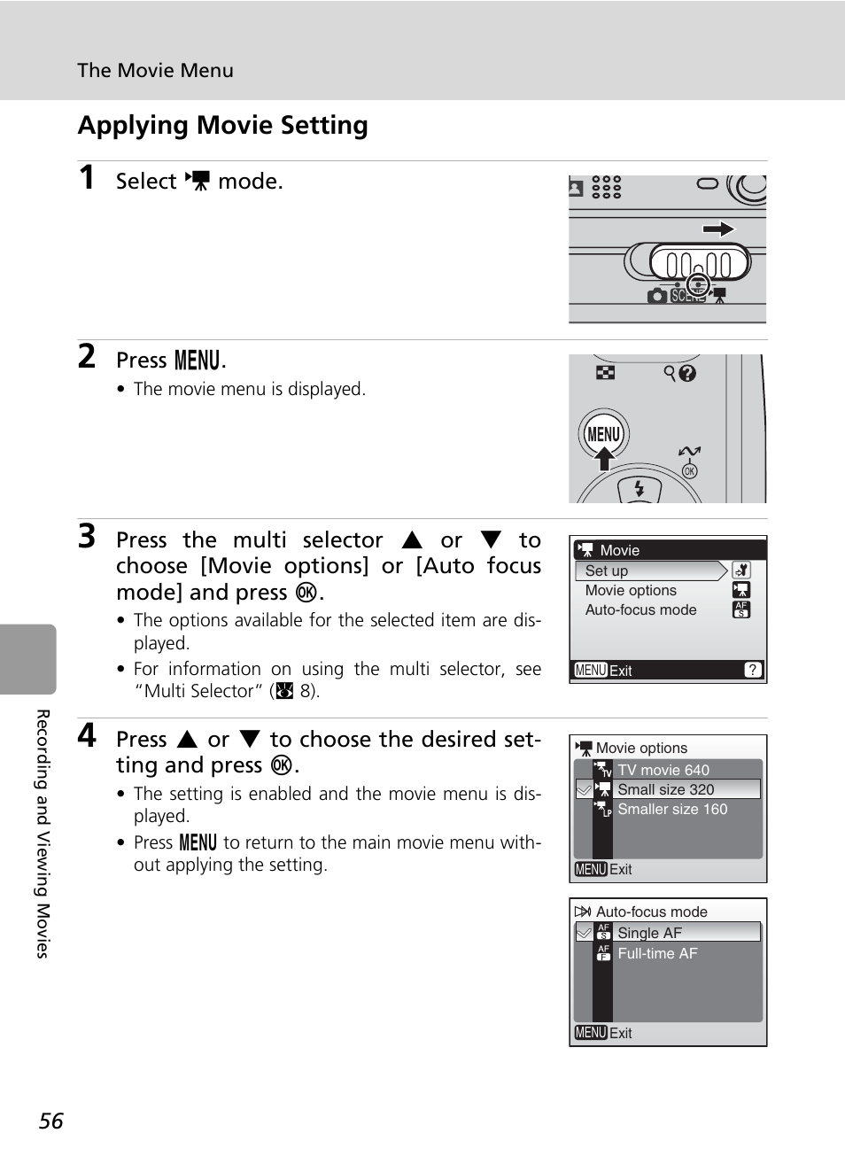 Applying movie setting | Nikon L5 User Manual | Page 68 / 136