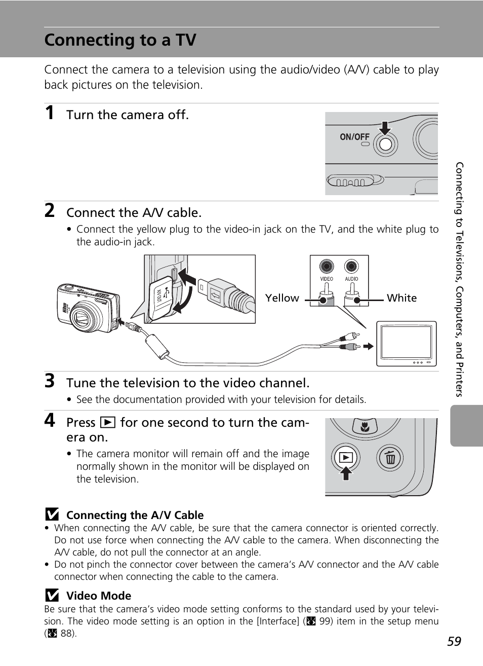 Connecting to a tv, R (c 59, G to a tv ( c 59) | Nikon L5 User Manual | Page 71 / 136
