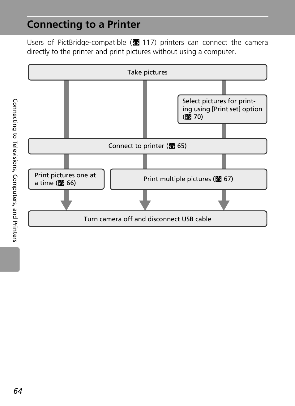 Connecting to a printer, C 64) | Nikon L5 User Manual | Page 76 / 136