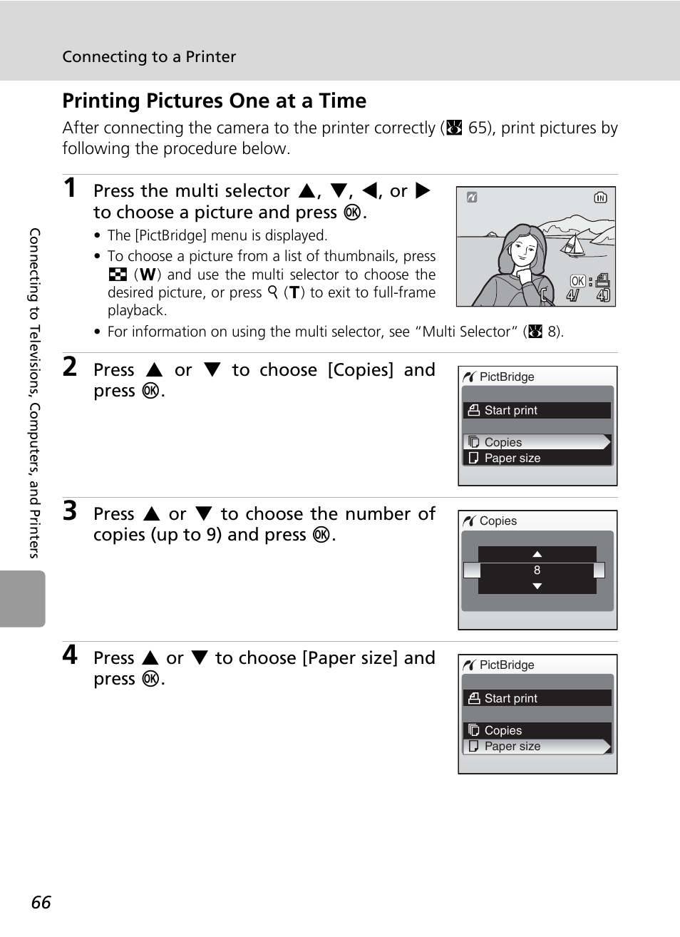 Printing pictures one at a time, C 66) | Nikon L5 User Manual | Page 78 / 136