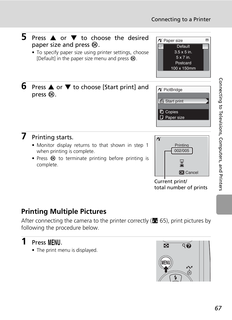 Printing multiple pictures, C 67 | Nikon L5 User Manual | Page 79 / 136