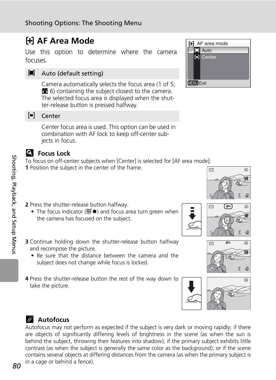 K af area mode, C 80), Kaf area mode | Nikon L5 User Manual | Page 92 / 136