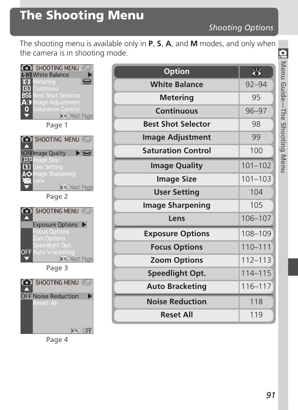 The shooting menu | Nikon 4500 User Manual | Page 101 / 178