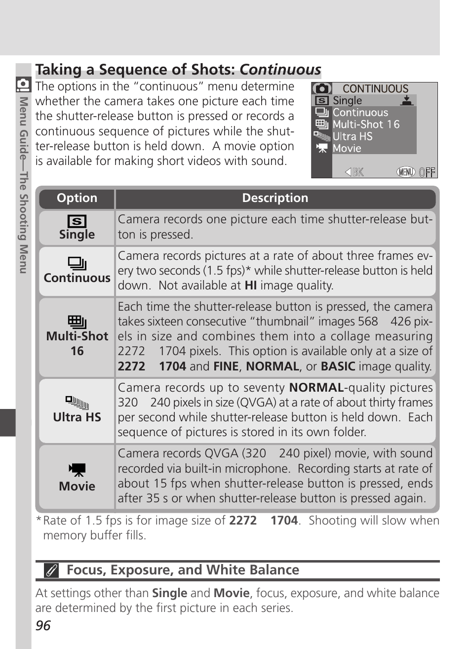 Taking a sequence of shots: continuous | Nikon 4500 User Manual | Page 106 / 178