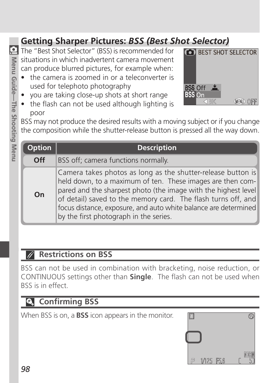 Getting sharper pictures: bss (best shot selector) | Nikon 4500 User Manual | Page 108 / 178