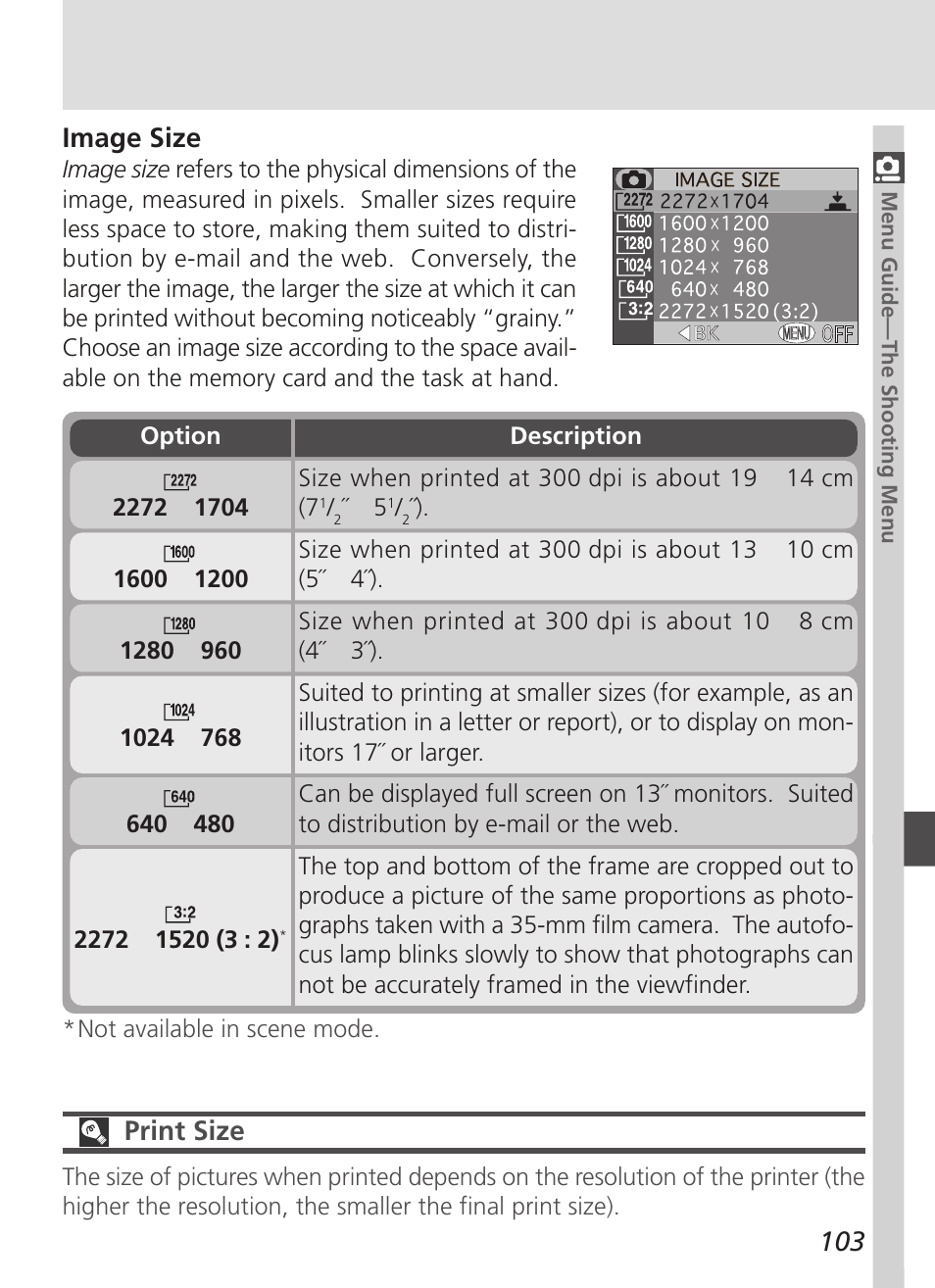 Image size, Print size | Nikon 4500 User Manual | Page 113 / 178