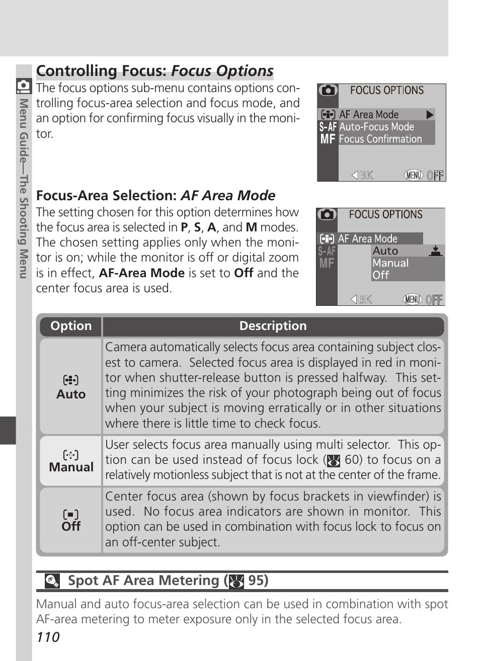 Controlling focus: focus options | Nikon 4500 User Manual | Page 120 / 178