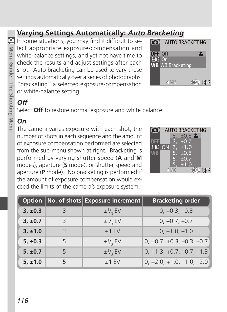 Varying settings automatically: auto bracketing | Nikon 4500 User Manual | Page 126 / 178