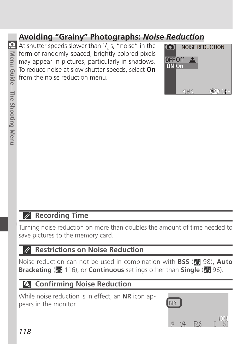 Avoiding “grainy” photographs: noise reduction | Nikon 4500 User Manual | Page 128 / 178