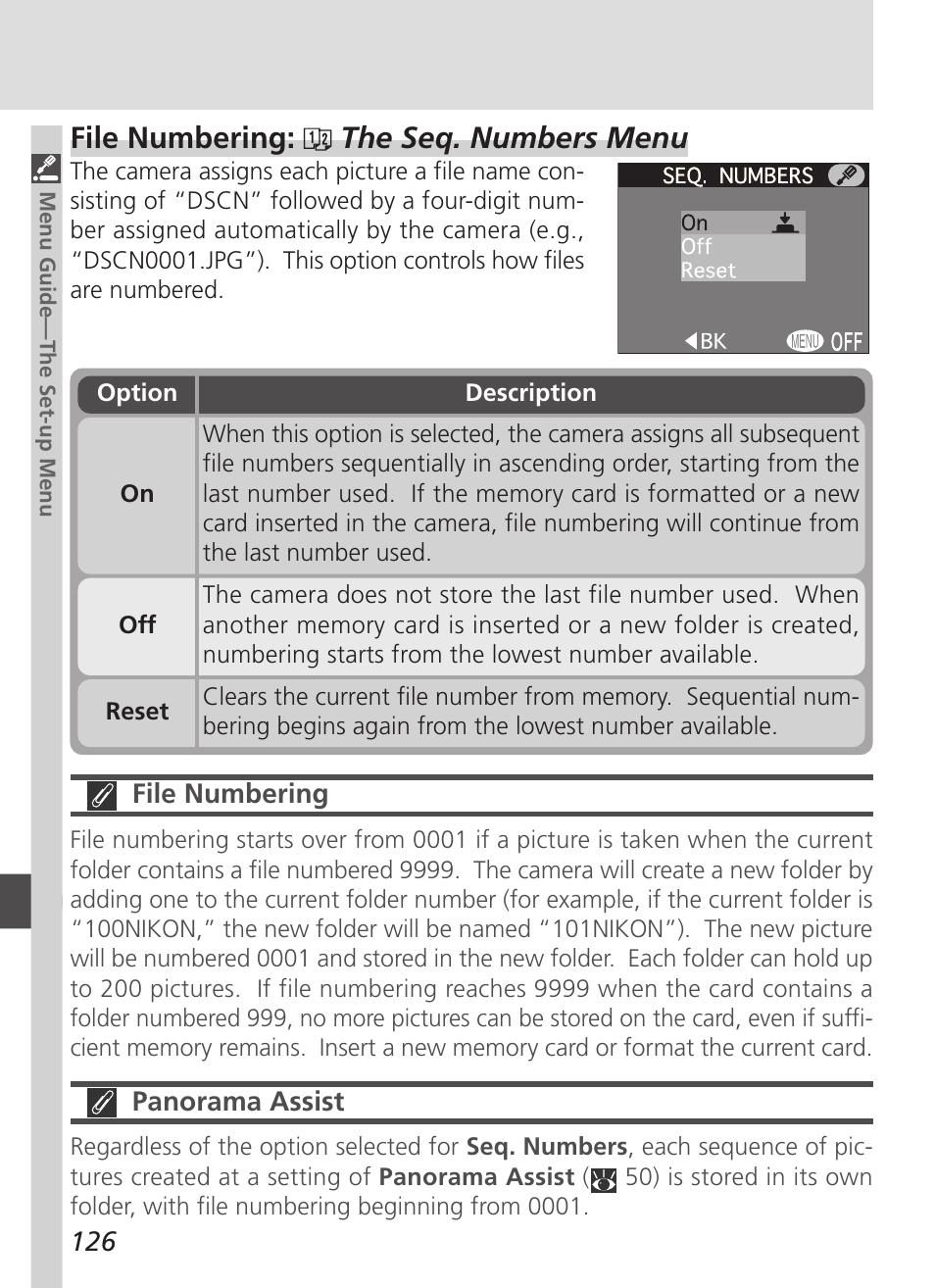 File numbering: the seq. numbers menu | Nikon 4500 User Manual | Page 136 / 178