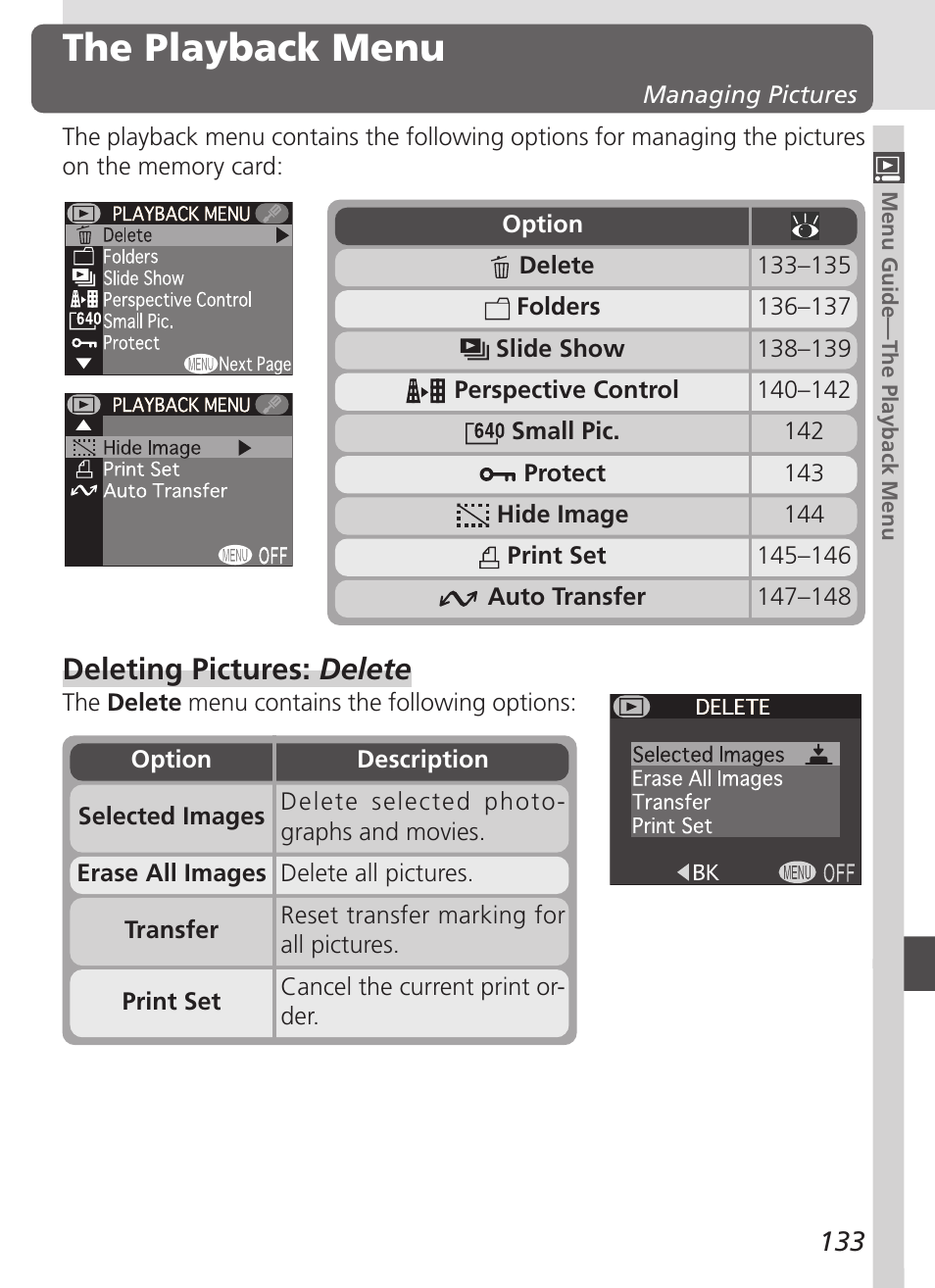 The playback menu, Deleting pictures: delete | Nikon 4500 User Manual | Page 143 / 178