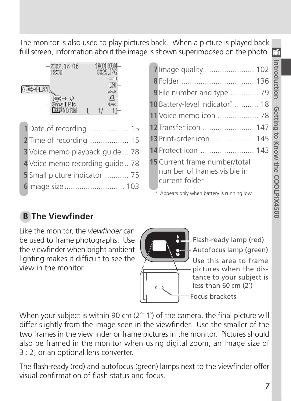 B the viewfinder | Nikon 4500 User Manual | Page 17 / 178