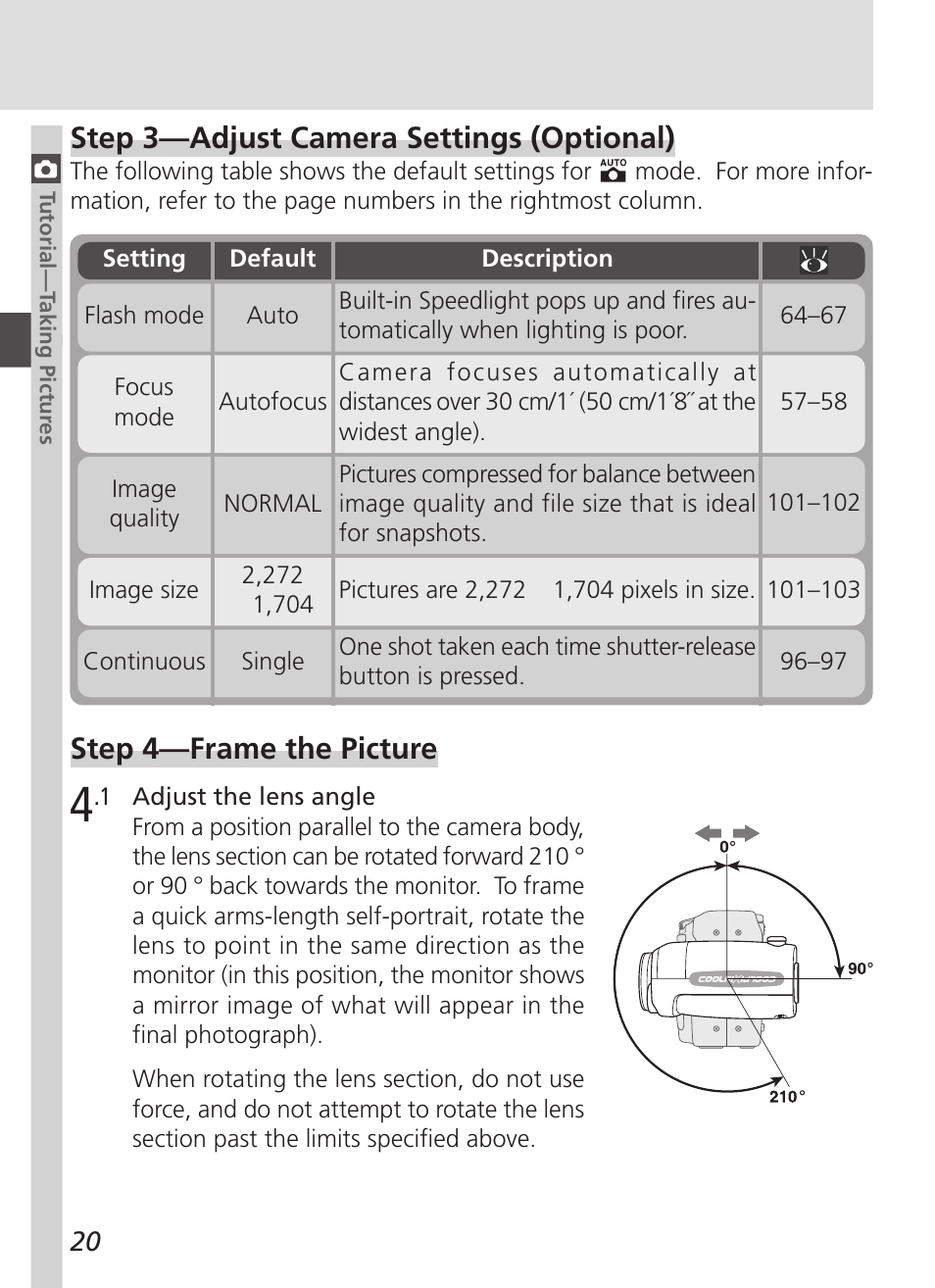 Step 3—adjust camera settings (optional), Step 4—frame the picture | Nikon 4500 User Manual | Page 30 / 178