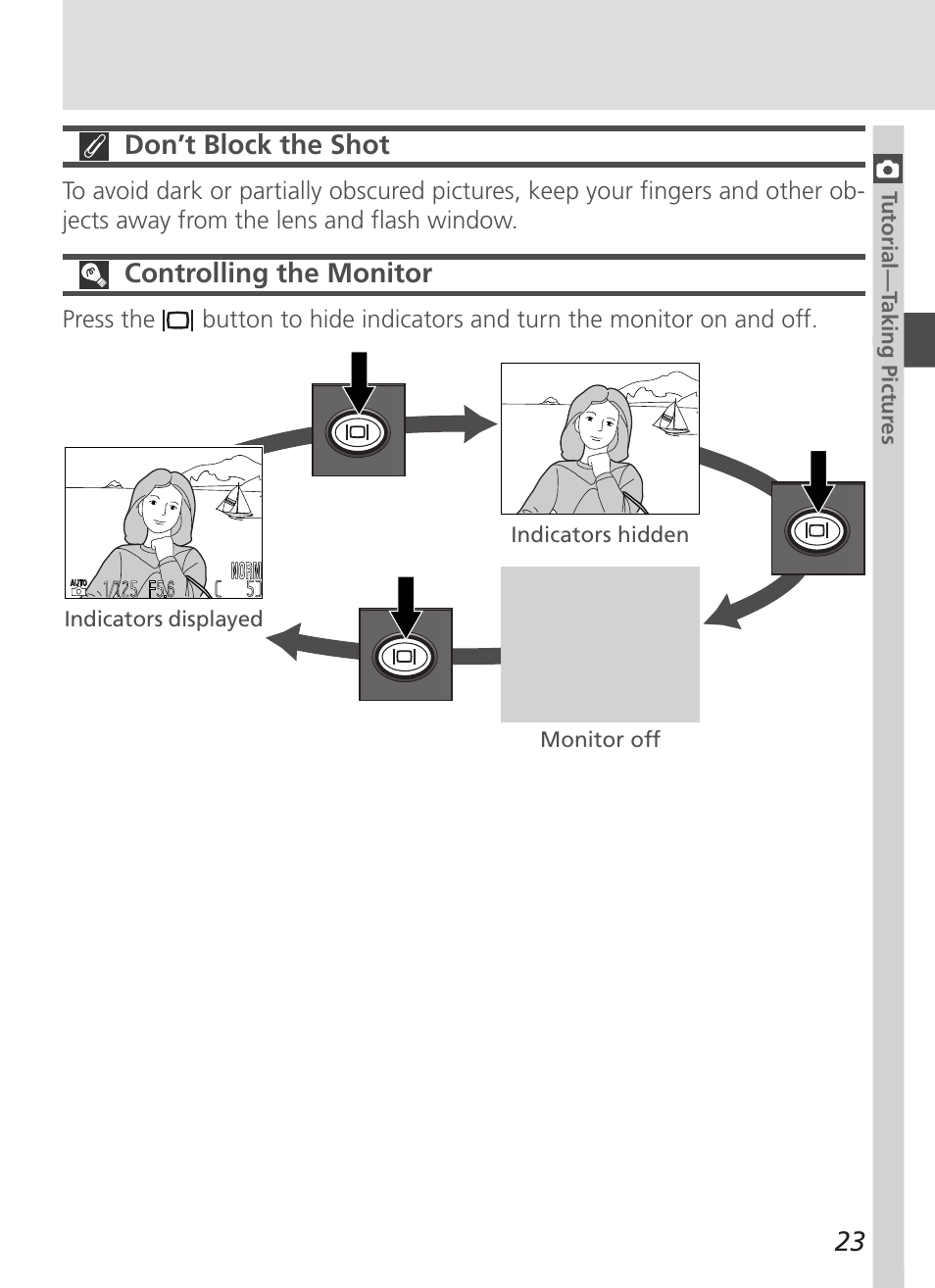 Don’t block the shot, Controlling the monitor | Nikon 4500 User Manual | Page 33 / 178