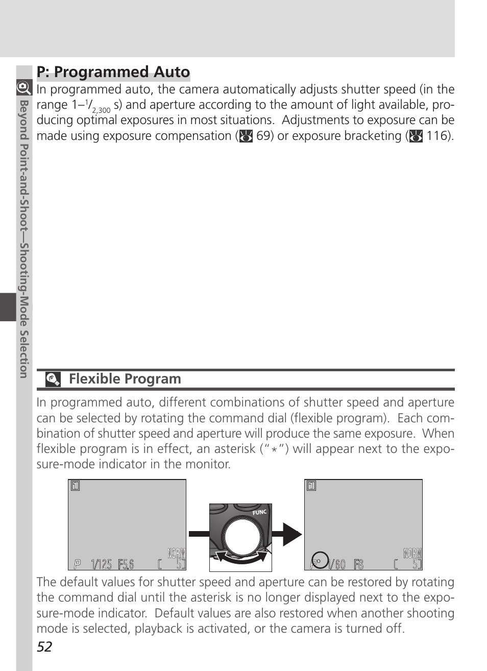 P: programmed auto, Flexible program | Nikon 4500 User Manual | Page 62 / 178