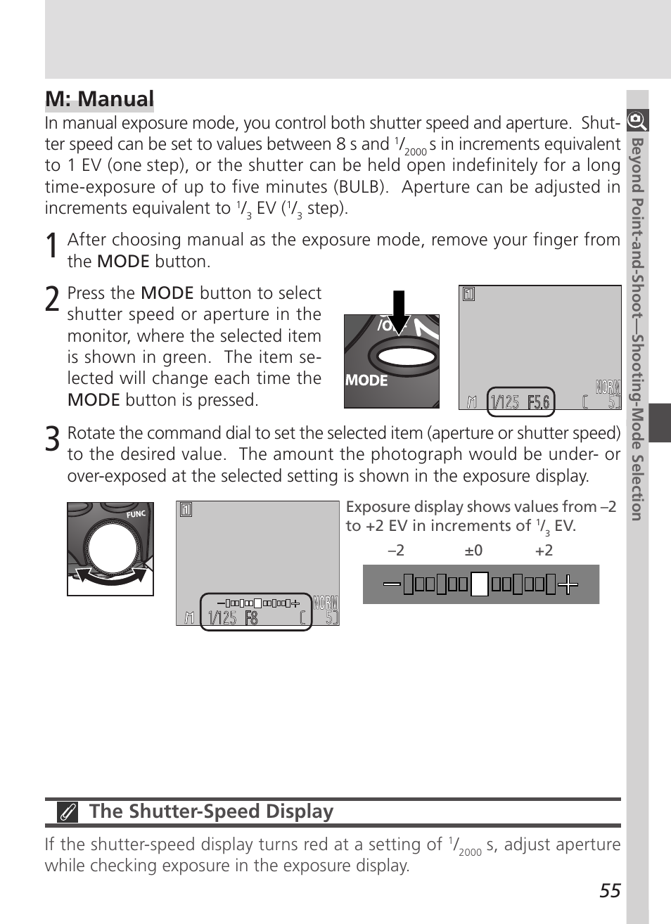 M: manual, The shutter-speed display | Nikon 4500 User Manual | Page 65 / 178