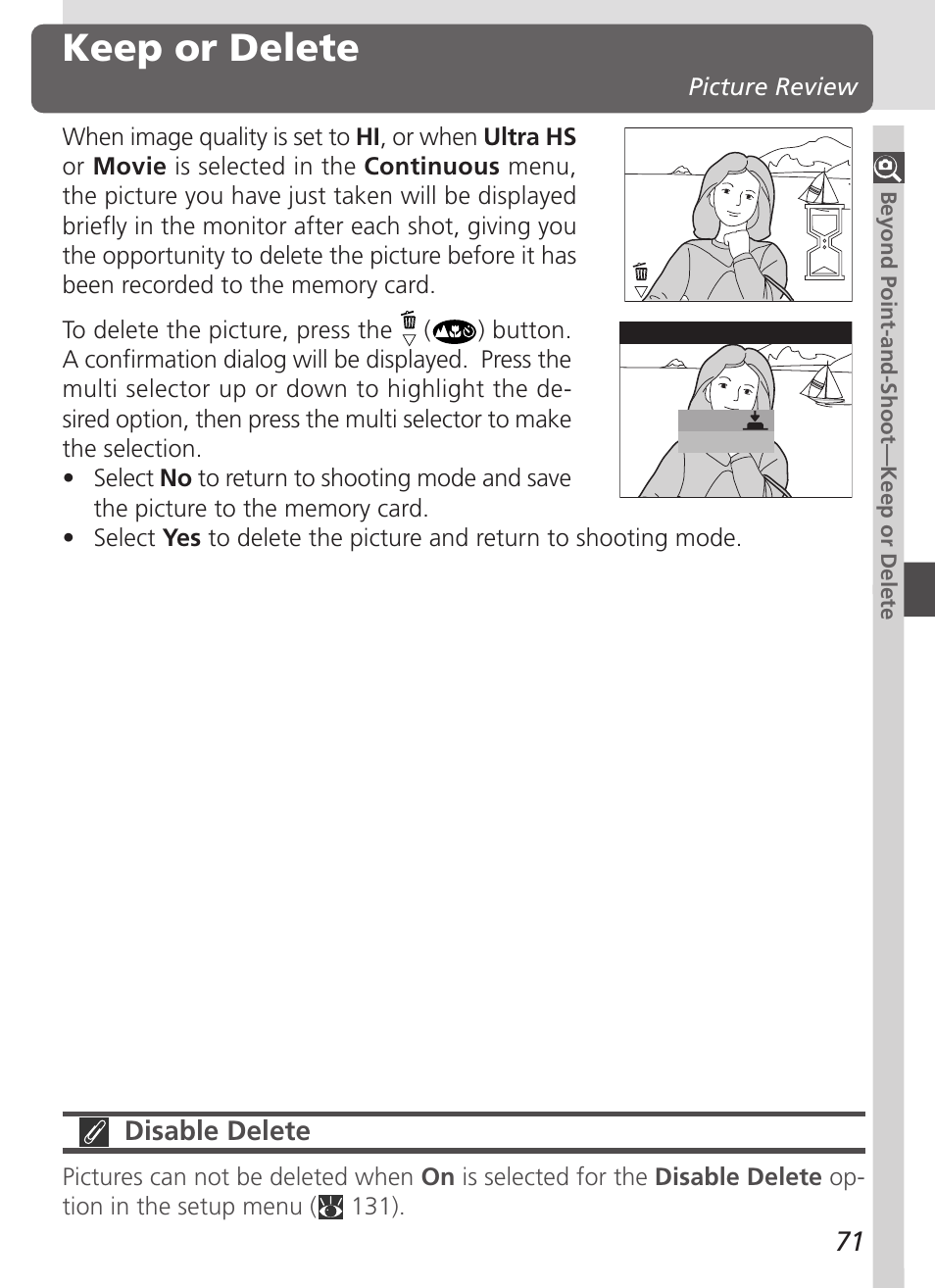 Keep or delete, Disable delete | Nikon 4500 User Manual | Page 81 / 178