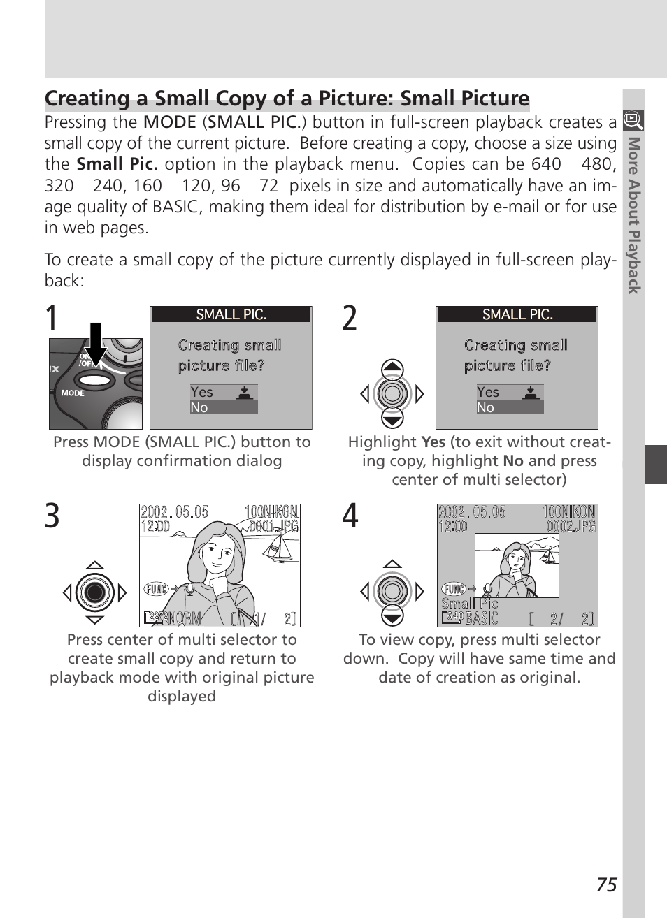 Creating a small copy of a picture: small picture | Nikon 4500 User Manual | Page 85 / 178