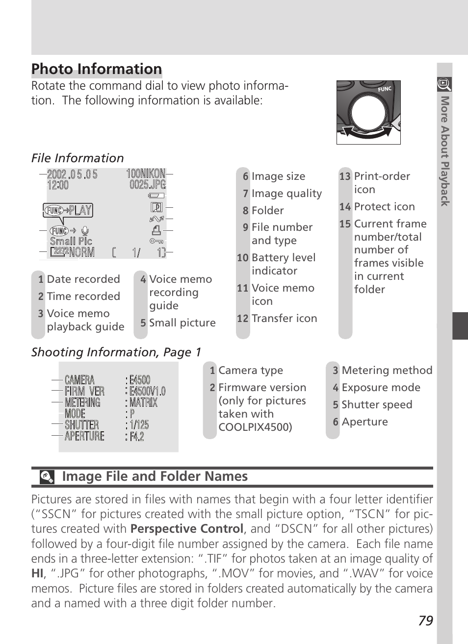 Photo information, Image file and folder names | Nikon 4500 User Manual | Page 89 / 178