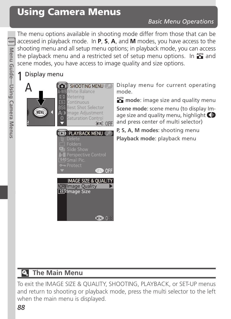 Using camera menus | Nikon 4500 User Manual | Page 98 / 178