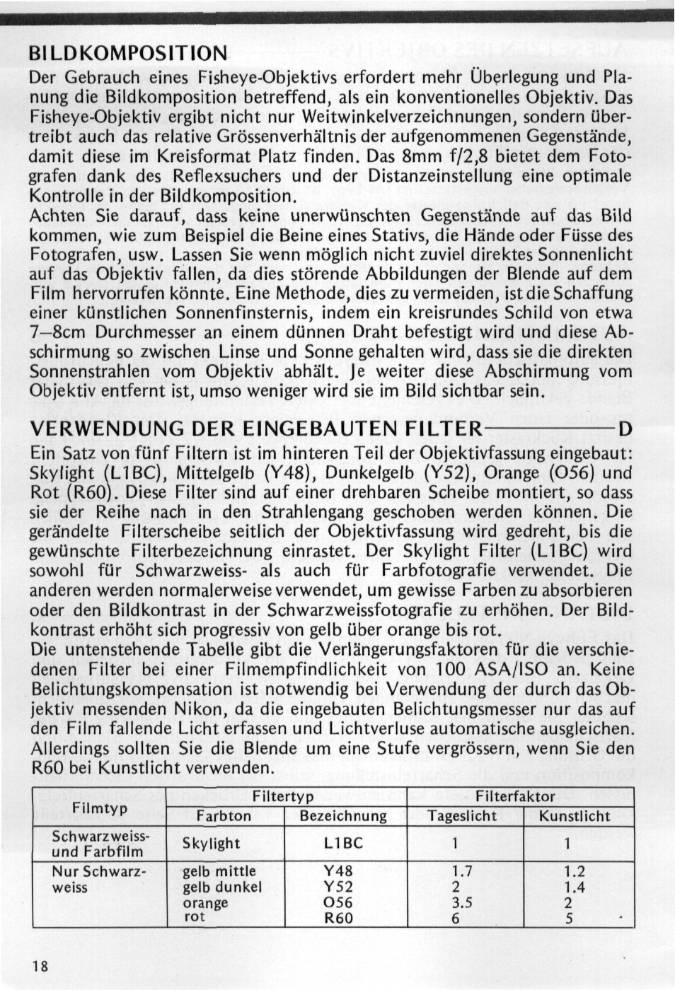 Bildkomposmon, Verwendung der eingebauten filter, Verwendung der eingebauten filter- d | Nikon Fisheye-NIKKOR 8mm f-2.8 User Manual | Page 18 / 36