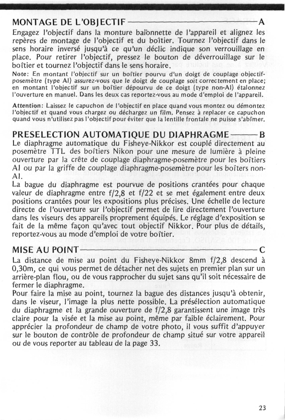 Preselection automatique du diaphragme b | Nikon Fisheye-NIKKOR 8mm f-2.8 User Manual | Page 23 / 36