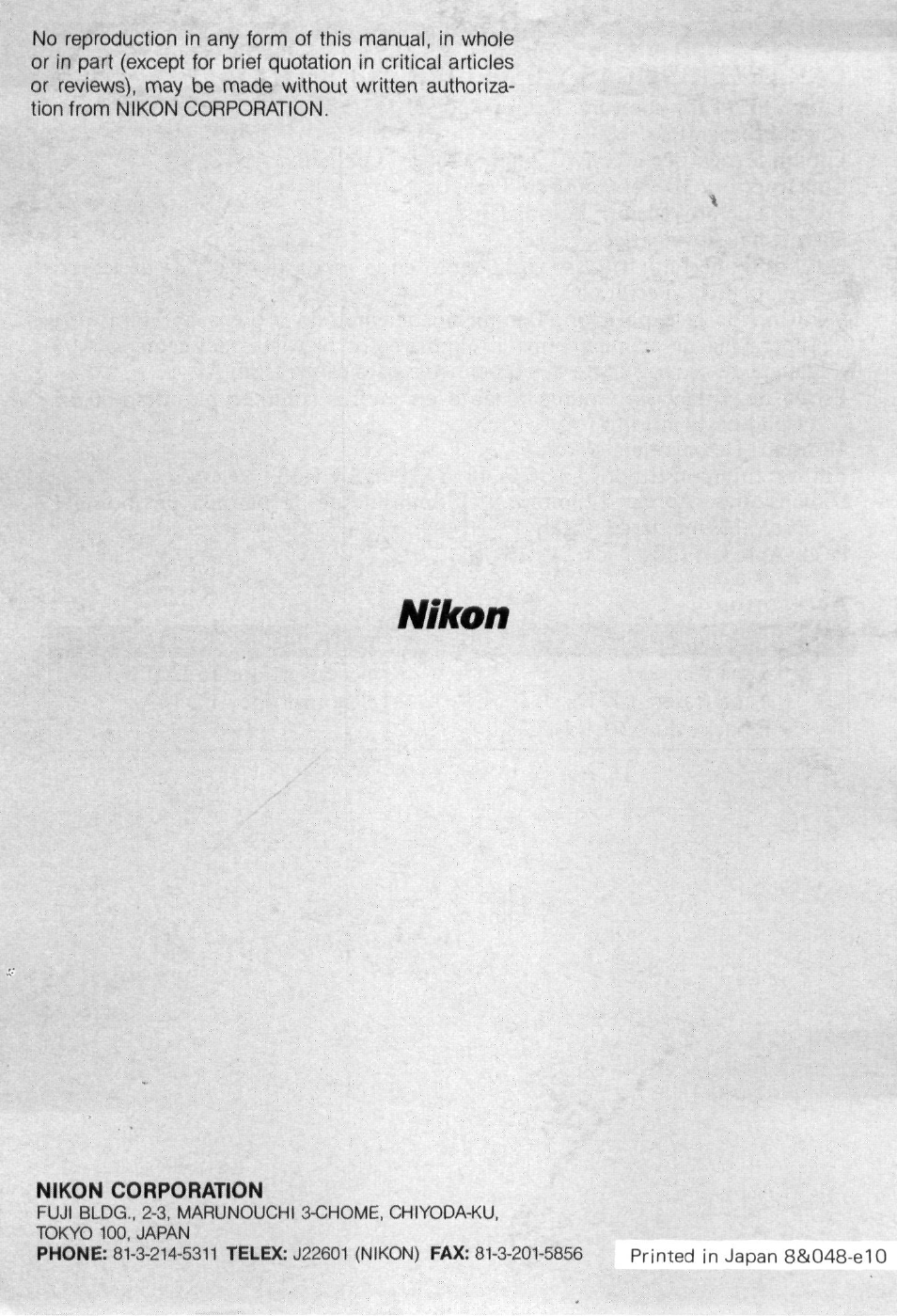 Nikon | Nikon Fisheye-NIKKOR 8mm f-2.8 User Manual | Page 36 / 36