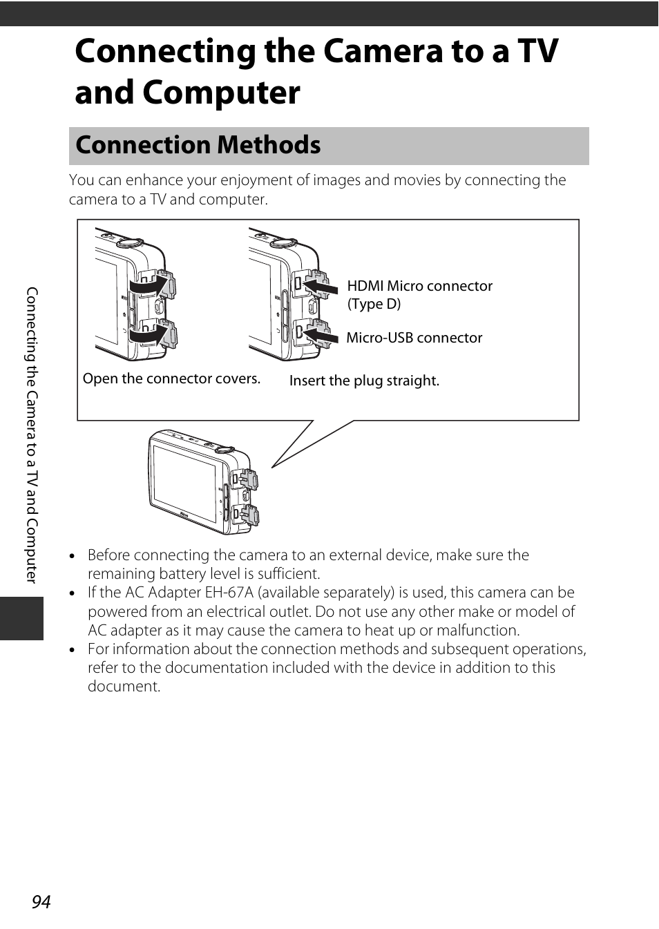 Connecting the camera to a tv and computer, Connection methods | Nikon S810c User Manual | Page 120 / 228
