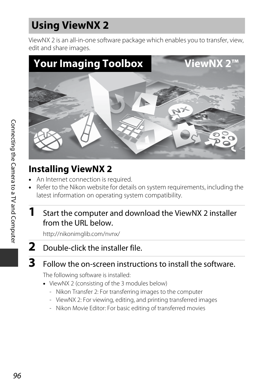 Using viewnx 2, Installing viewnx 2, Re (a96 | Uter, A96) | Nikon S810c User Manual | Page 122 / 228