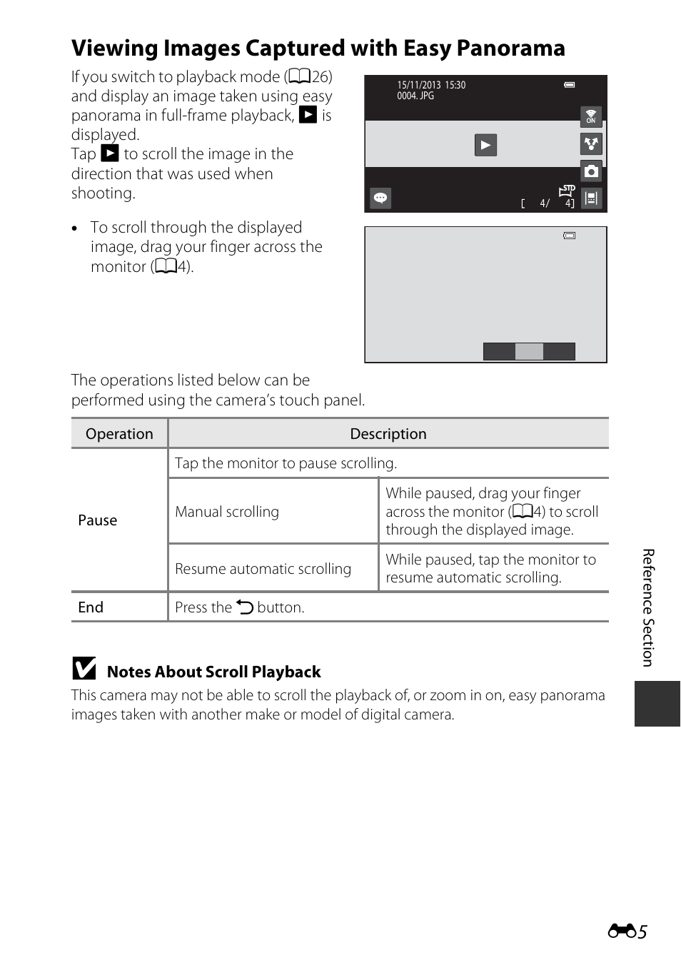 Viewing images captured with easy panorama | Nikon S810c User Manual | Page 131 / 228