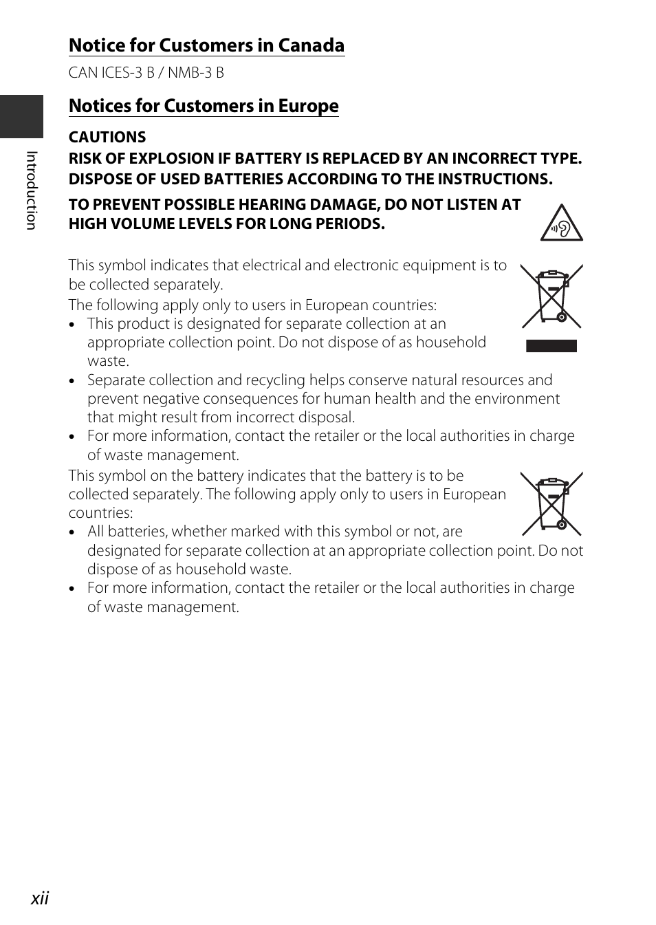 Notice for customers in canada, Notices for customers in europe | Nikon S810c User Manual | Page 14 / 228