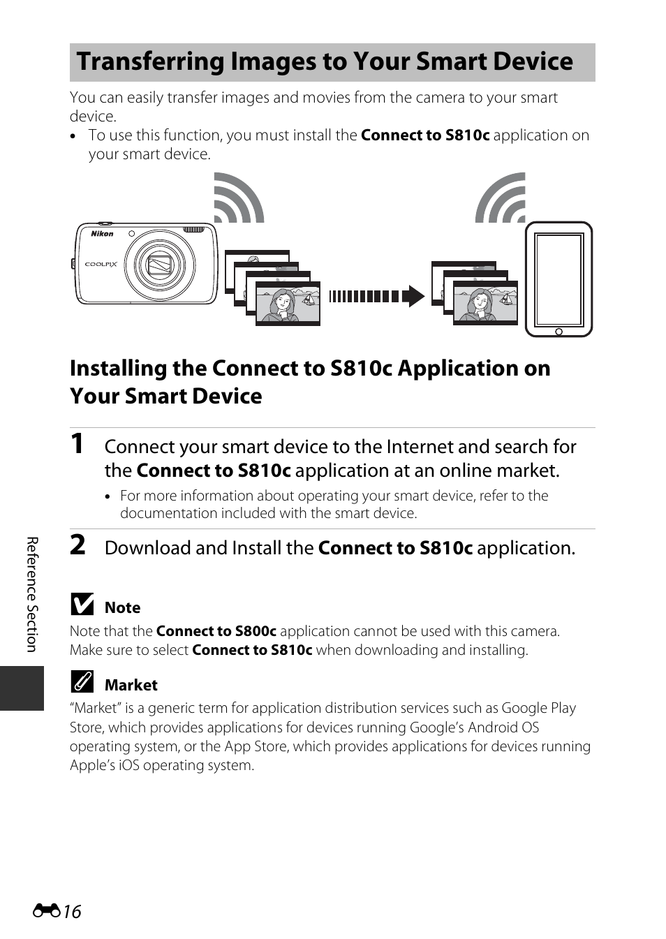Transferring images to your smart device, E16) | Nikon S810c User Manual | Page 142 / 228